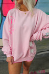 Pink Drippy Smiley Face Lightning Bolts Crewneck