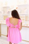Pink Ruffle Detail Tie Back Dress