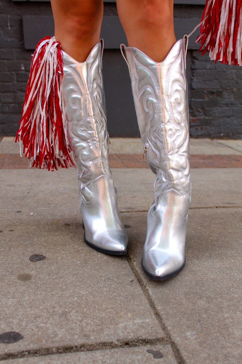 Disco Cowgirl Metallic Silver Cowboy Boots