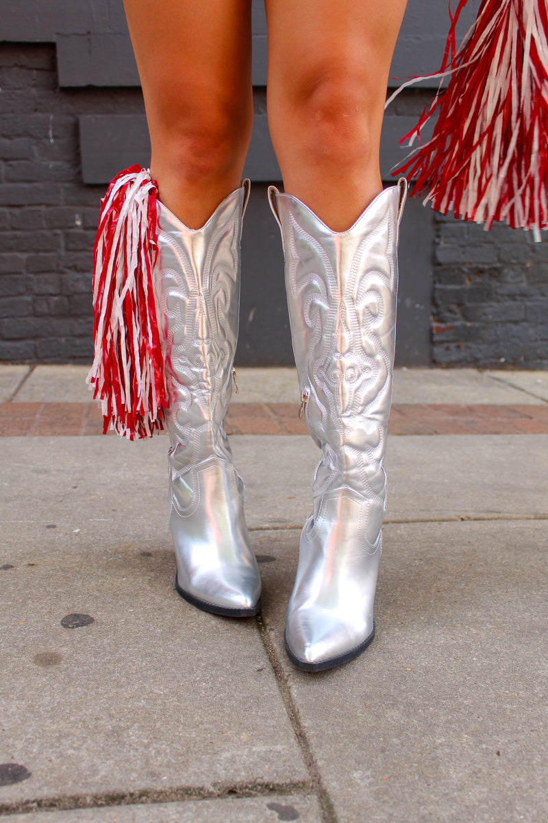 Disco Cowgirl Metallic Silver Cowboy Boots