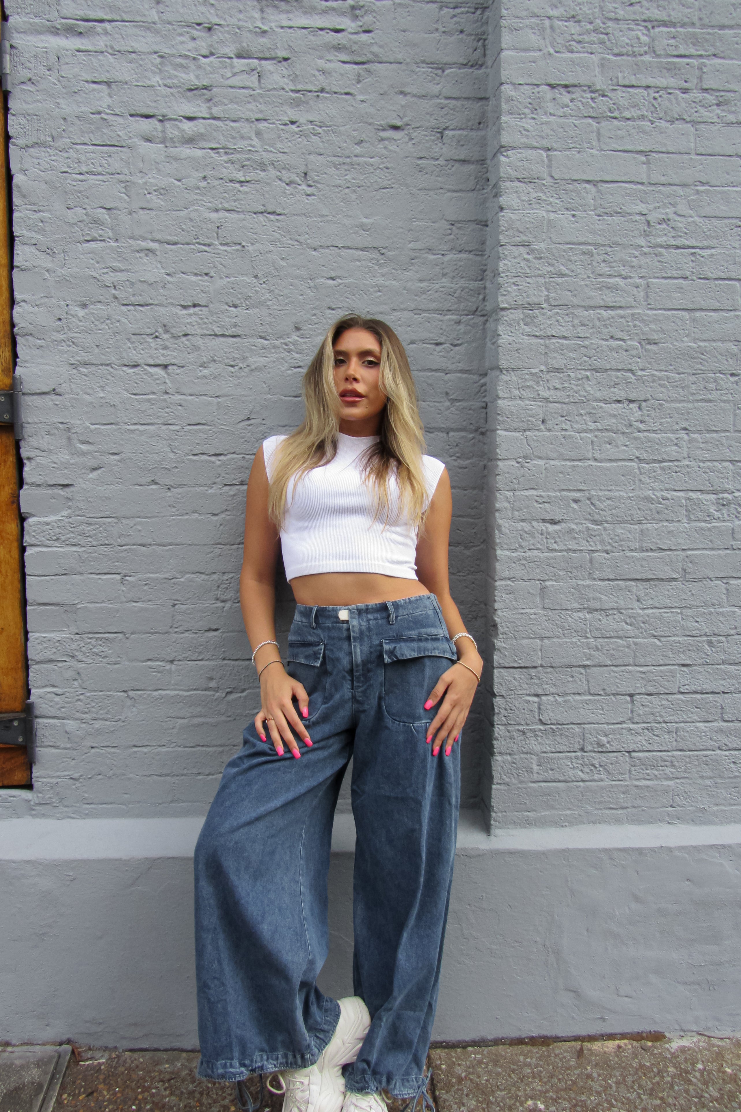 Denim Front Pocket Parachute Jeans | Kendry Collection Boutique