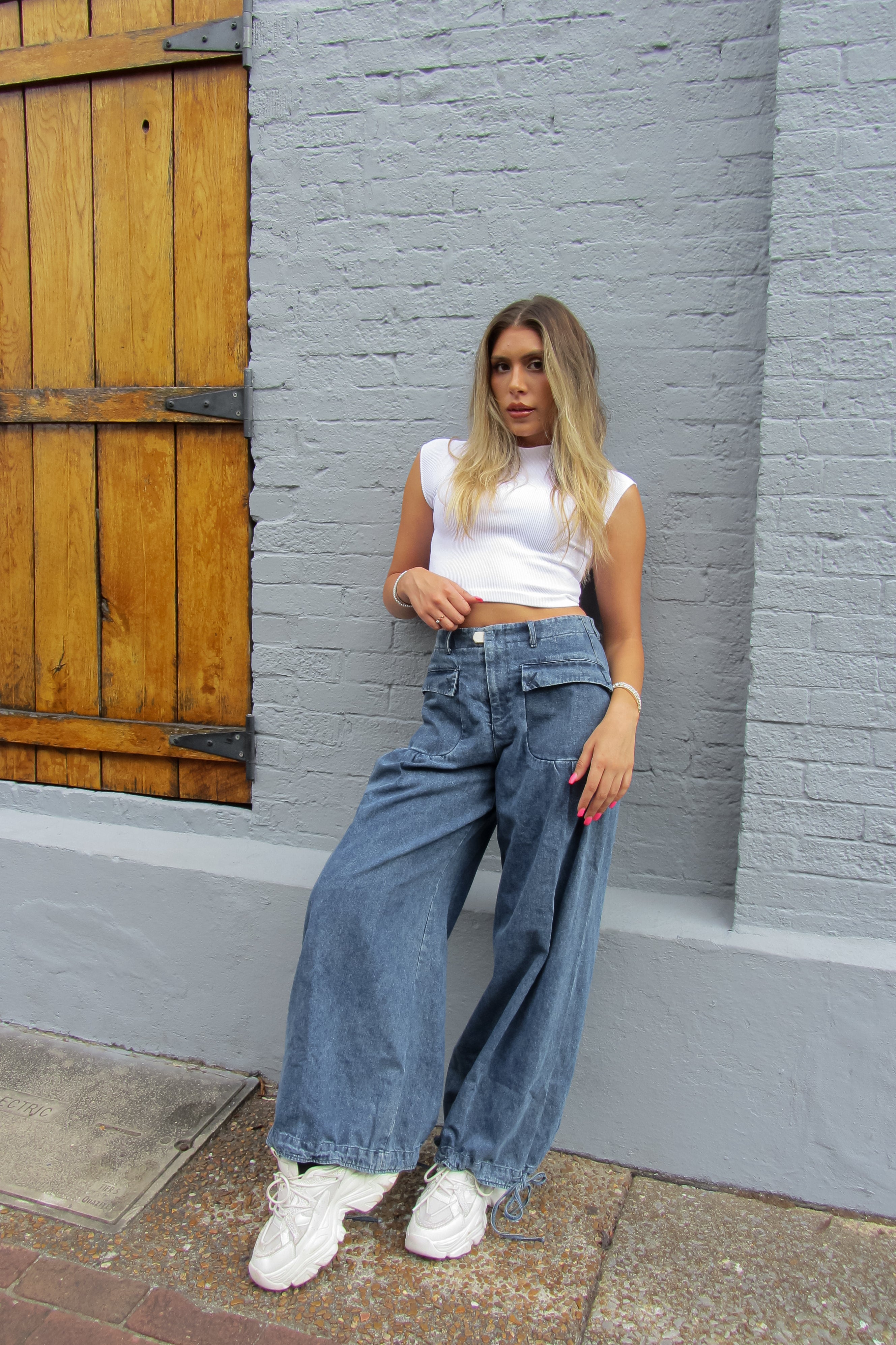 Denim Front Pocket Parachute Jeans | Kendry Collection Boutique