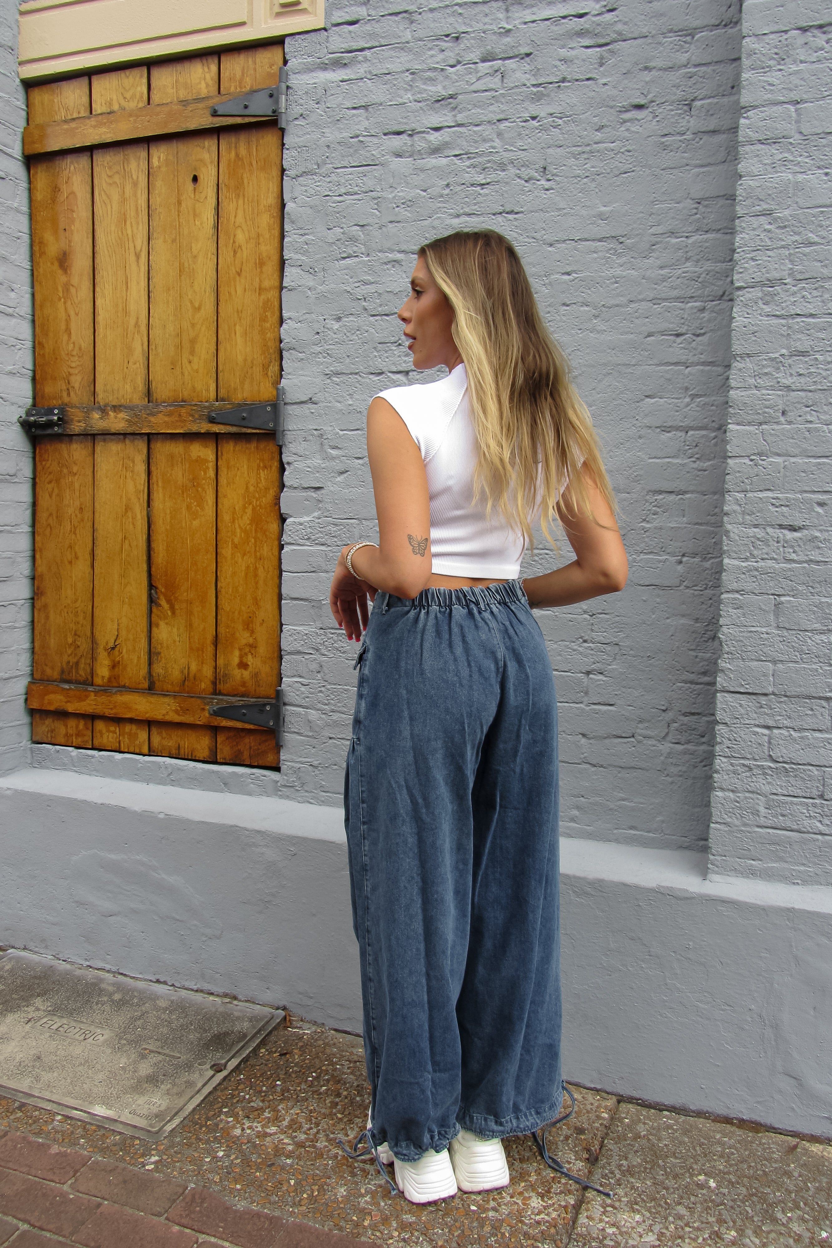 Denim Front Pocket Parachute Jeans | Kendry Collection Boutique