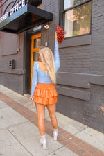 Orange Faux Leather Ruffle Tiered Skort
