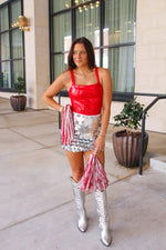 Silver Sequin Low Waisted Mini Skirt