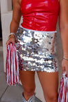 Silver Sequin Low Waisted Mini Skirt