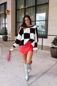 Black Checkered Knit Sweater
