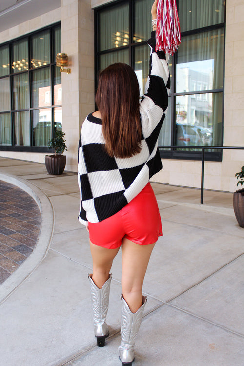 Red Studded Pleather Wrap Skort