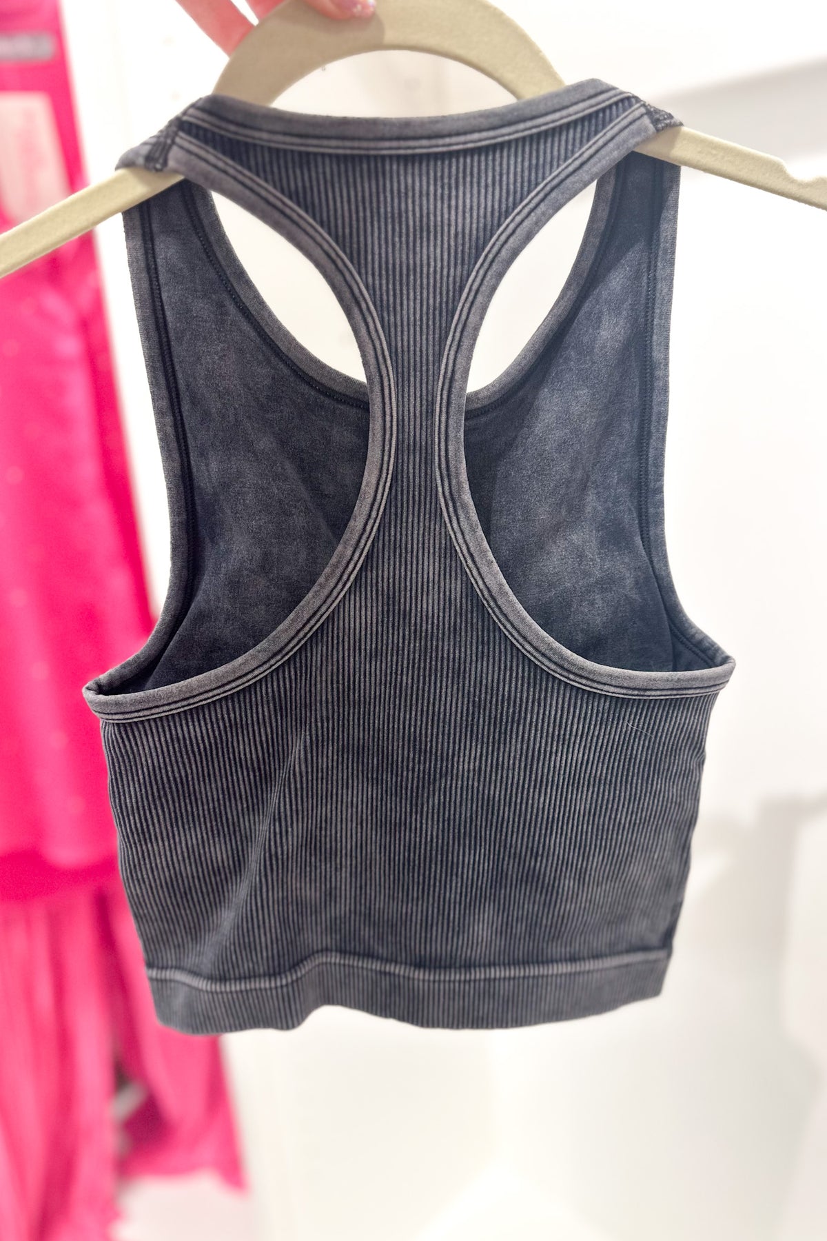 Charcoal Acid Wash Racer Back Ribbed Tank Top