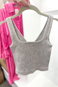 Light Gray Acid Wash Ribbed Tank Top