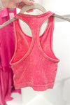 Hot Pink Acid Wash Racer Back Ribbed Tank Top