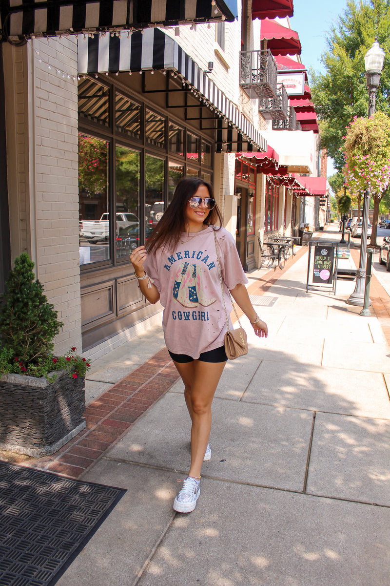 Pink Rose American Cowgirl Graphic Tee