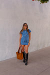 Denim Short Sleeve Top and Mini Skirt Set