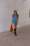 Denim Short Sleeve Top and Mini Skirt Set