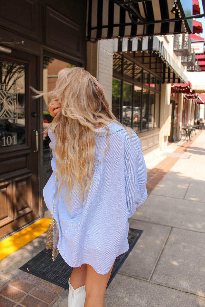 Striped Oversized Button Up Tunic Top