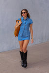 Denim Short Sleeve Top and Mini Skirt Set