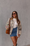 Woodland Camo Oversized Denim Jacket With Contrasting Collar