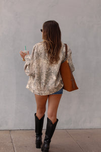 Woodland Camo Oversized Denim Jacket With Contrasting Collar