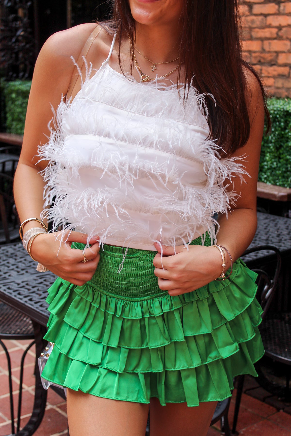 White Feather Open Back Tie Top