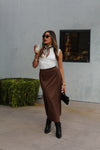 Espresso Brown Suede Maxi Skirt