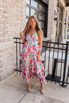 Flower Power Satin Tiered Maxi Dress
