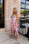 Flower Power Satin Tiered Maxi Dress