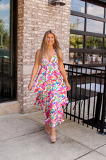 Flower Power Satin Tiered Maxi Dress
