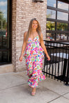 Flower Power Satin Tiered Maxi Dress