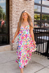 Flower Power Satin Tiered Maxi Dress