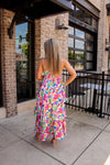 Flower Power Satin Tiered Maxi Dress