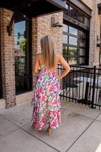 Flower Power Satin Tiered Maxi Dress