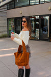 Ivory Off The Shoulder Button Down Sweater