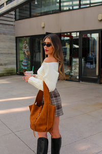 Ivory Off The Shoulder Button Down Sweater