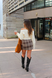 Ivory Off The Shoulder Button Down Sweater