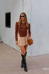 Beiges Suede Flared Mini Skort