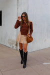 Beiges Suede Flared Mini Skort