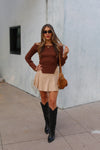 Beiges Suede Flared Mini Skort
