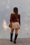 Beiges Suede Flared Mini Skort