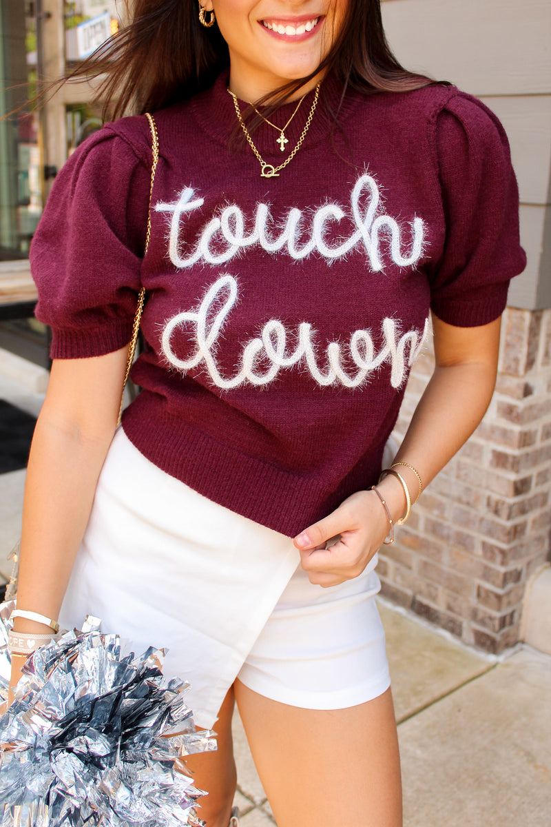 Maroon Touch Down Puff Sleeve Sweater Top