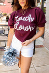 Maroon Touch Down Puff Sleeve Sweater Top