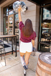 Maroon Touch Down Puff Sleeve Sweater Top