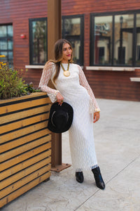 Ivory Lace Overlay Long Sleeve Maxi Dress
