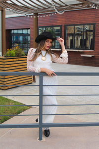 Ivory Lace Overlay Long Sleeve Maxi Dress