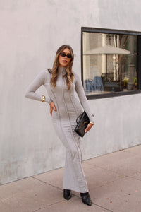 Grey Exposed Seam Knit Maxi Dress