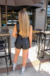 Black Faux Leather Deep V-Neck Sleeveless Romper