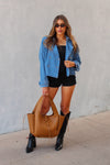 Cropped Denim Trench Jacket