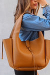 Tan Front Buckle Tote Bag