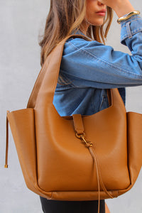 Tan Front Buckle Tote Bag