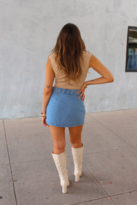 Belted Denim Mini Skirt