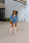 Cropped Denim Trench Jacket